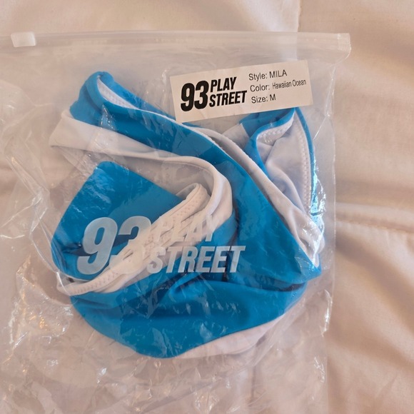 93 Play Street Mila Bikini Bottom Hawaiian Ocean Blue White Trim Mens M - Picture 2 of 10